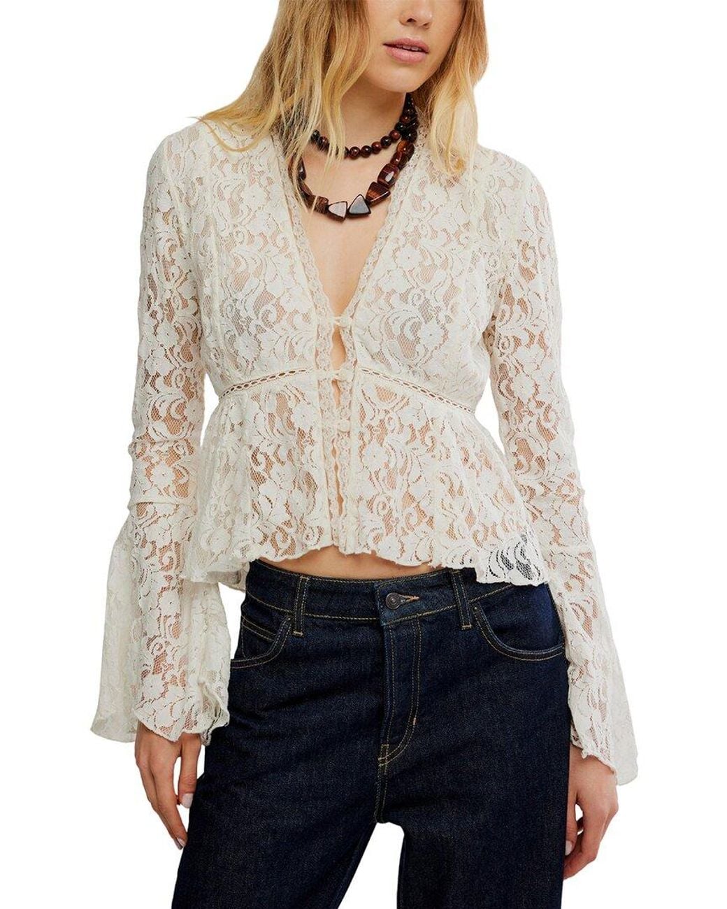 Free People White Whispering Love Lace Top