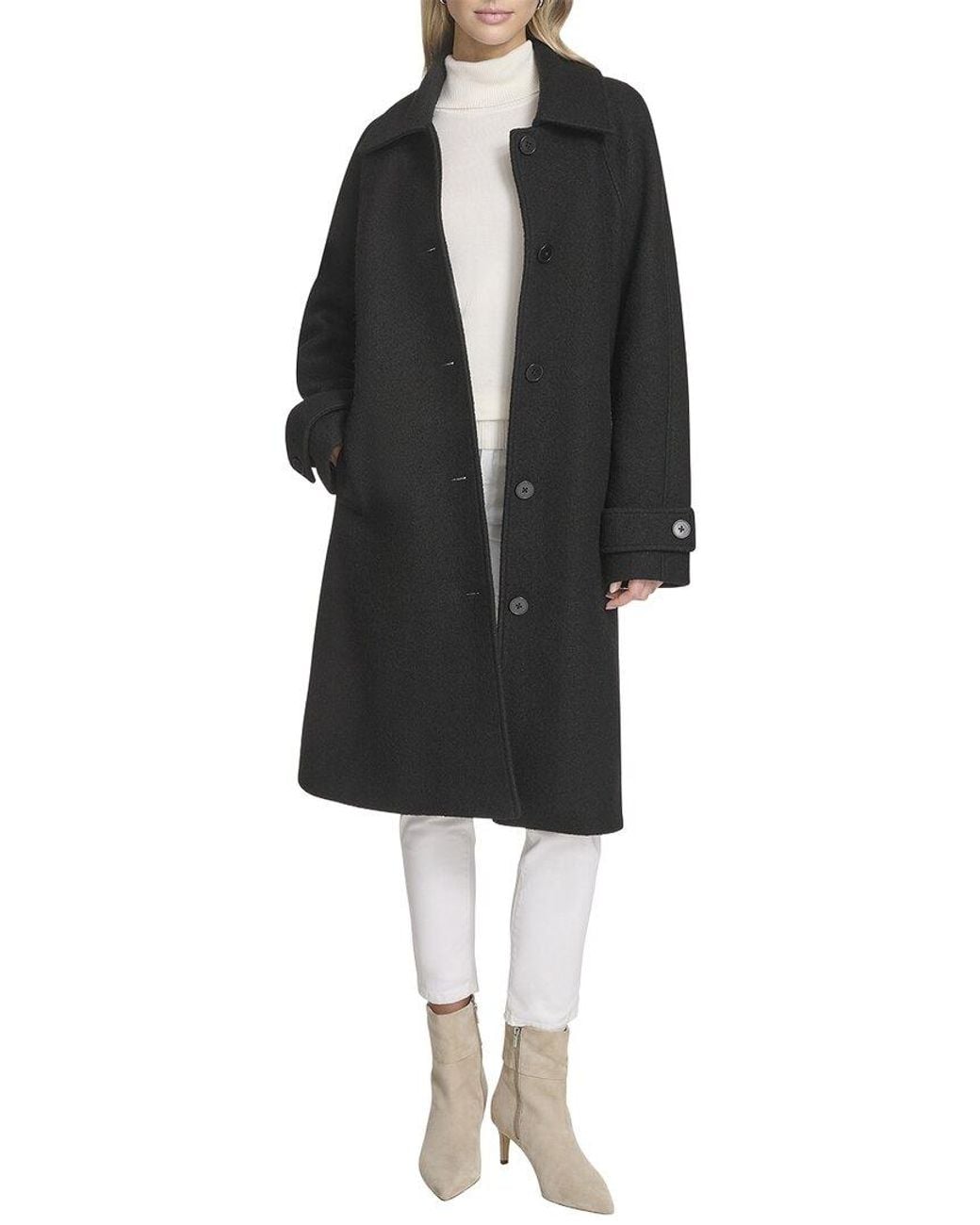 Andrew Marc Black Jupiter Wool-Blend Balmacaan Coat