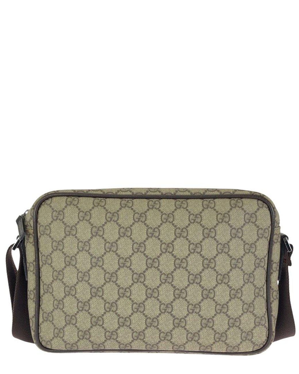 Gucci Gray Beige Gg Supreme Canvas & Leather Shoulder Bag (authentic Pre-loved)