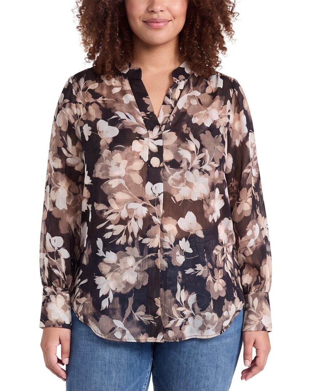 Anne Klein Red Plus V-Neck Printed Satin Top