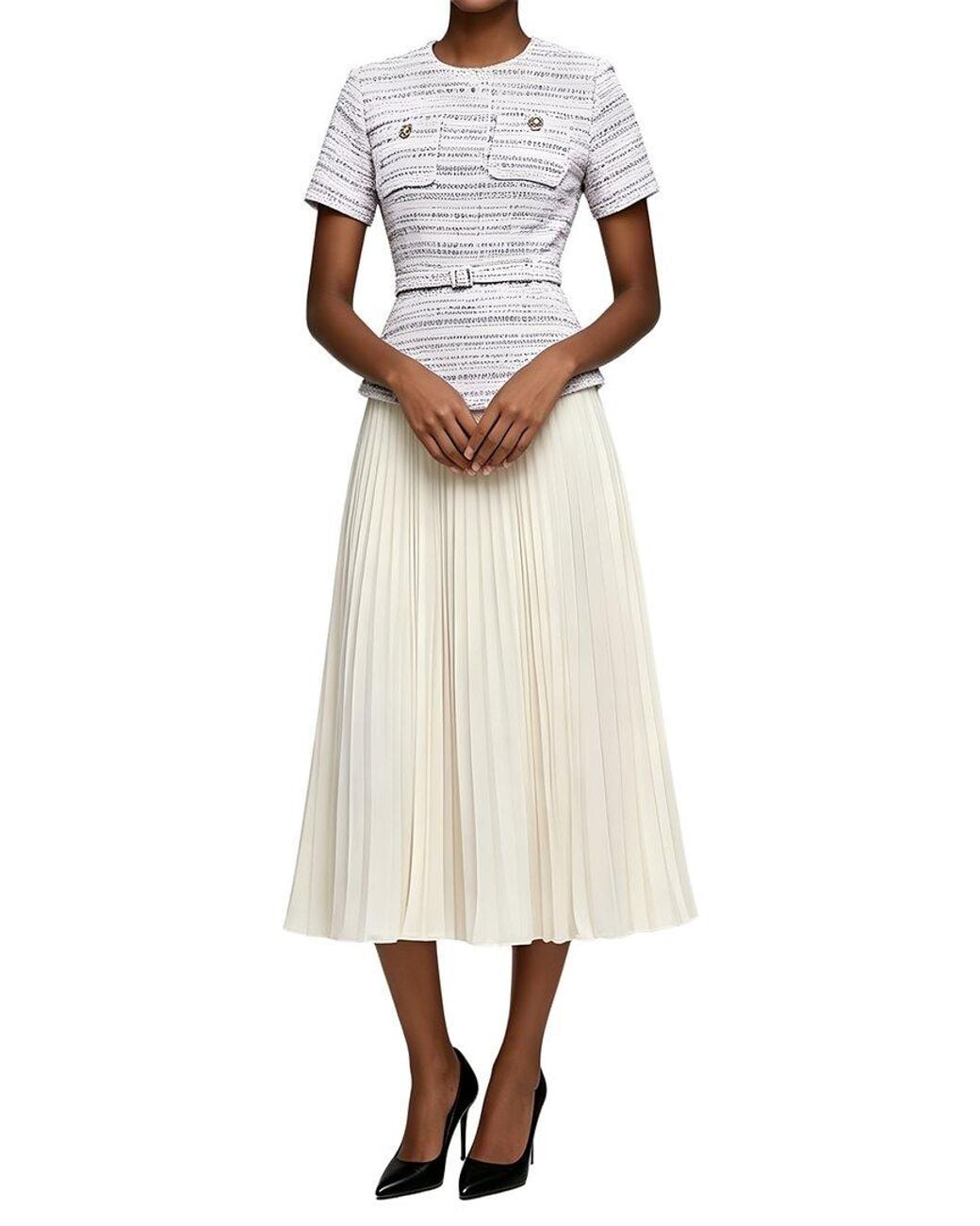Linda Charm White Short Sleeve Midi Dress
