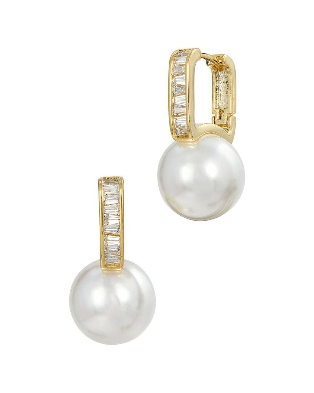 Savvy Cie White 18K Plated 11-12Mm Pearl Cz Hoops