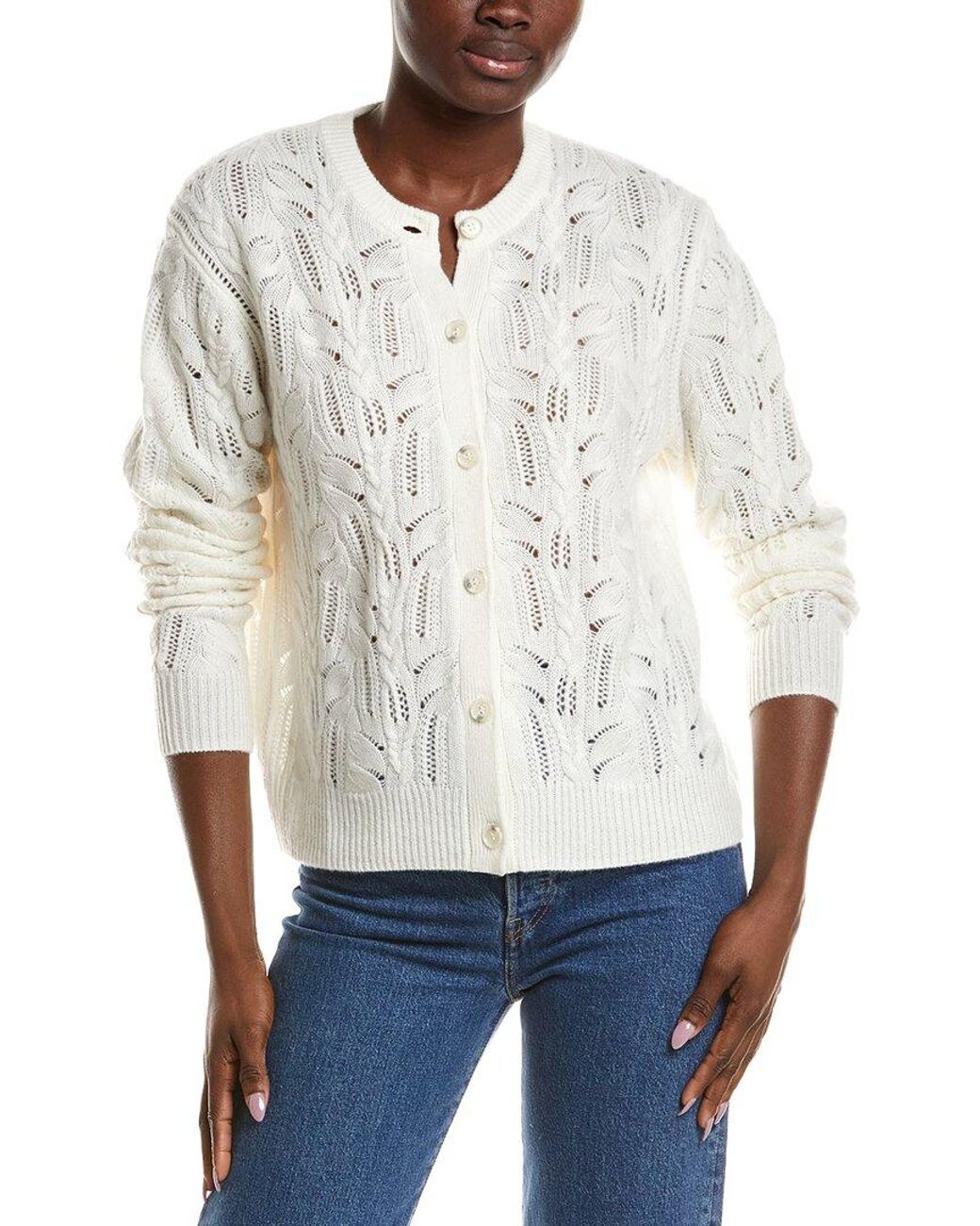 NAADAM White Premium Wool & Cashmere-Blend Pointelle Cardigan