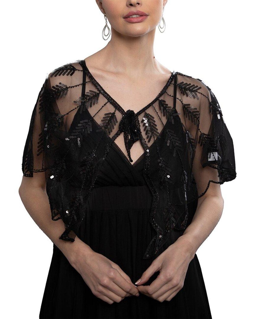Saachi Black Sequin Detail Mesh Cape