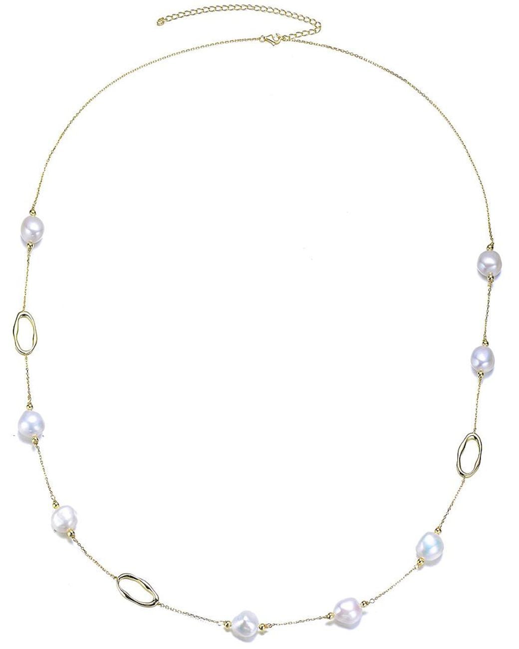 Genevive Jewelry White 18k Over Silver Freshwater Pearl Necklace