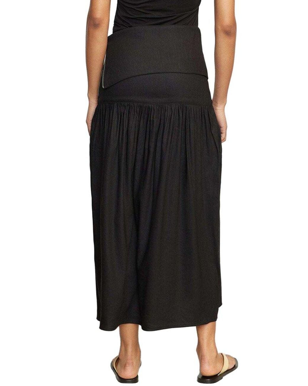MODERN CITIZEN Black Mako Linen Foldover Zip-Waist Skirt