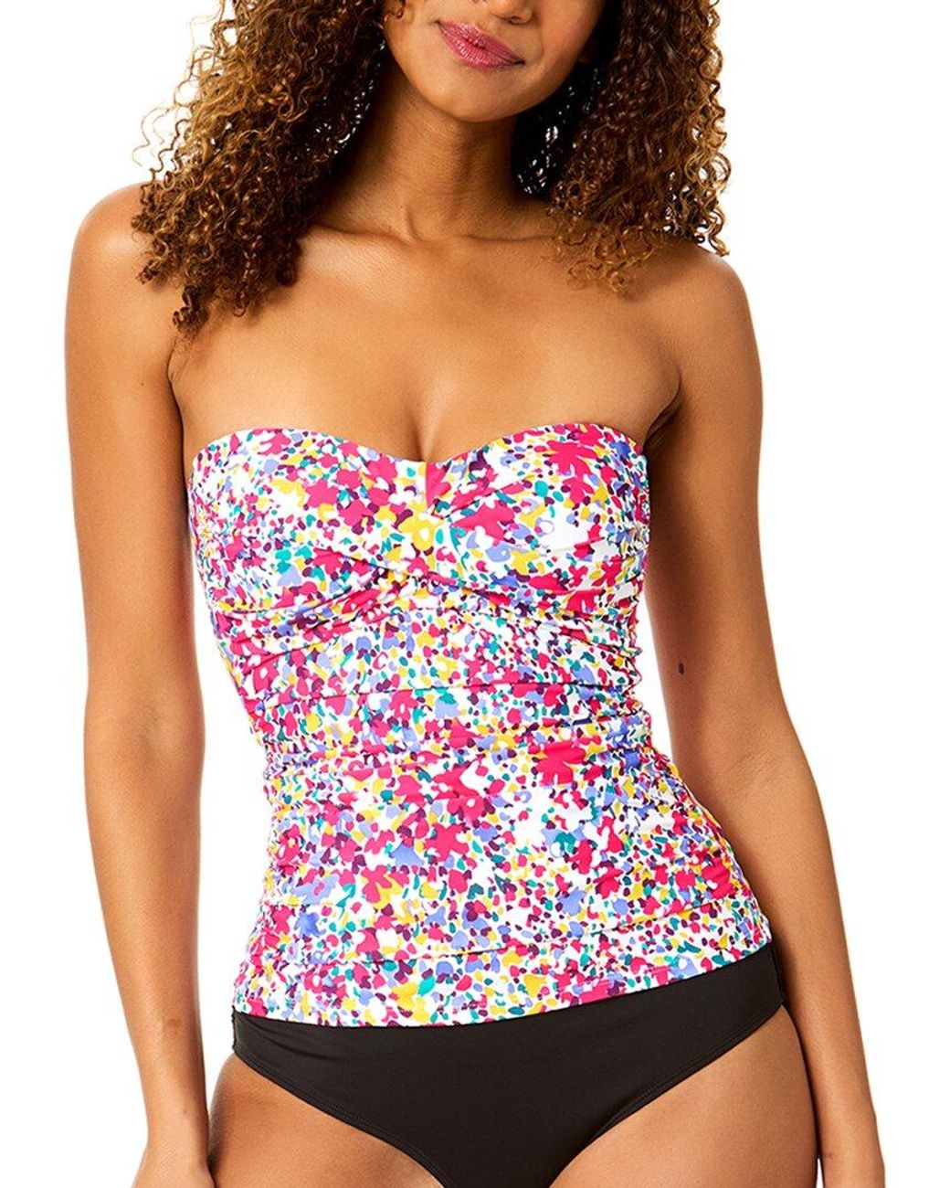 Anne Cole Black Twist Front Strapless Tankini