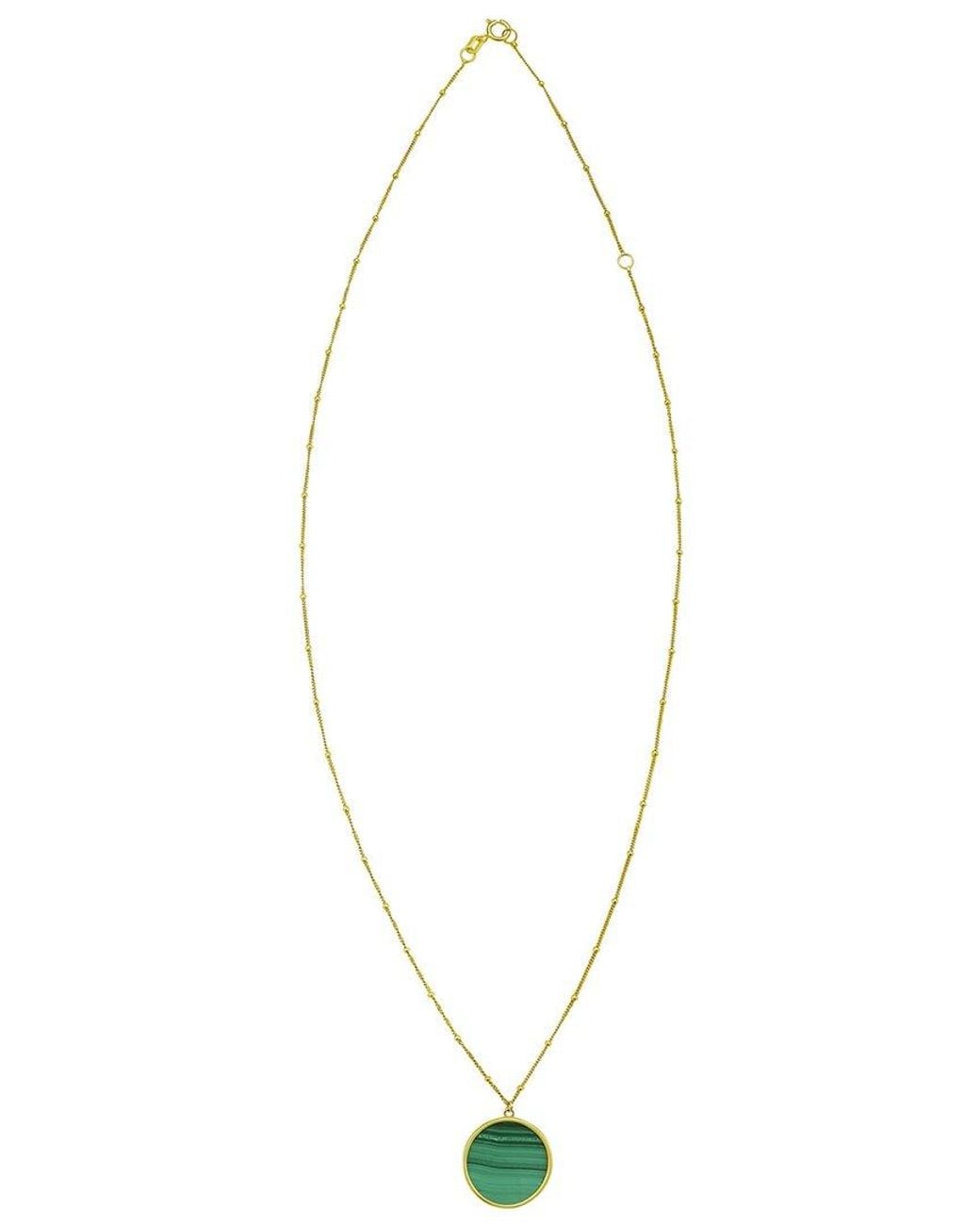 Italian Gold White 14K Malachite Inlay Circle Necklace