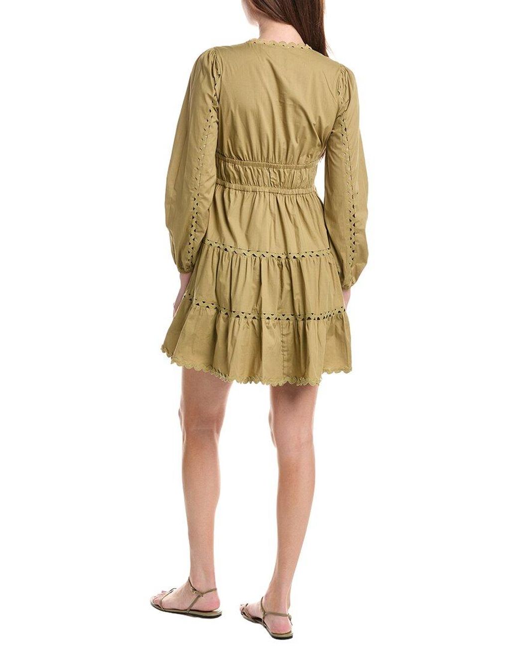 Sail To Sable Natural V-Neck Cinched Waist Mini Dress