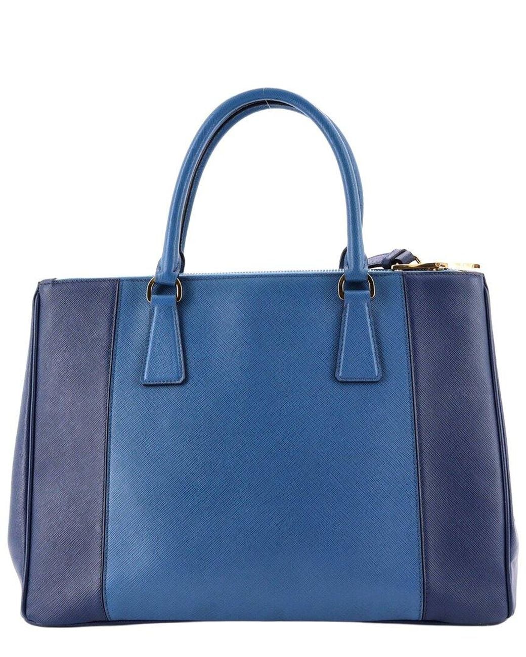 Prada Blue Saffiano Leather Bicolor Double Zip Lux Tote Medium (Authentic Pre- Loved)