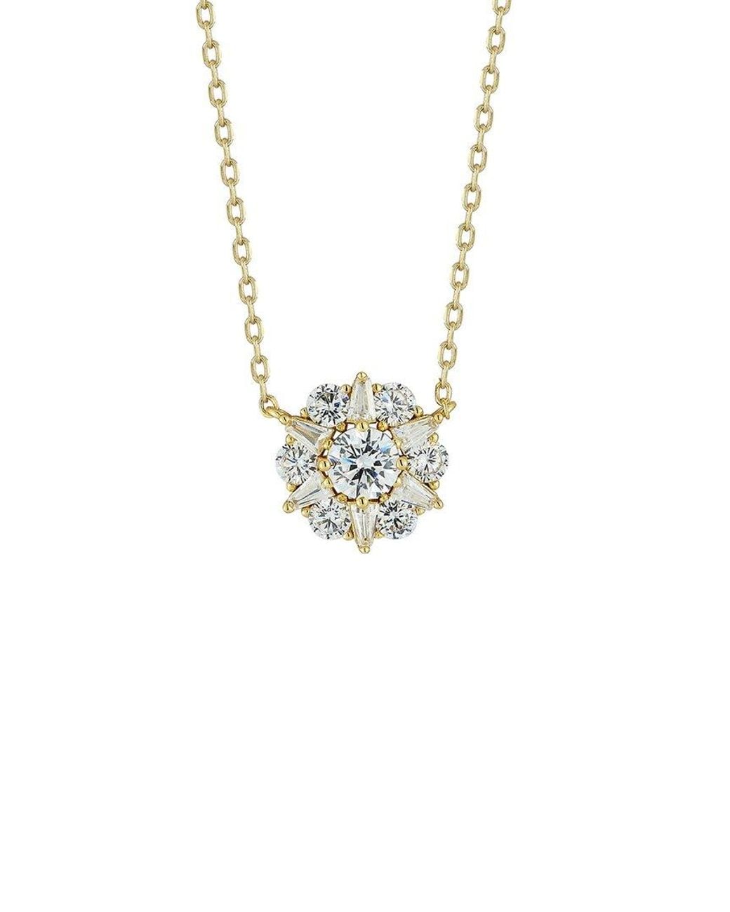 Glaze Jewelry Metallic 14K Plated Cz Cluster Flower Necklace