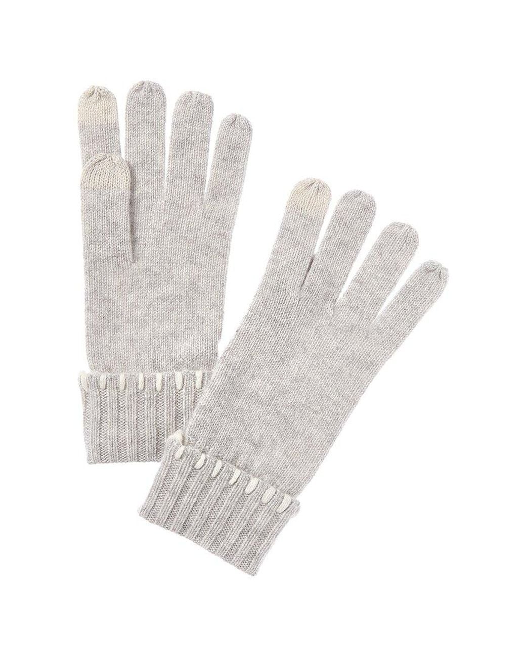 Bruno Magli White Whipstitch Cuffed Cashmere Gloves
