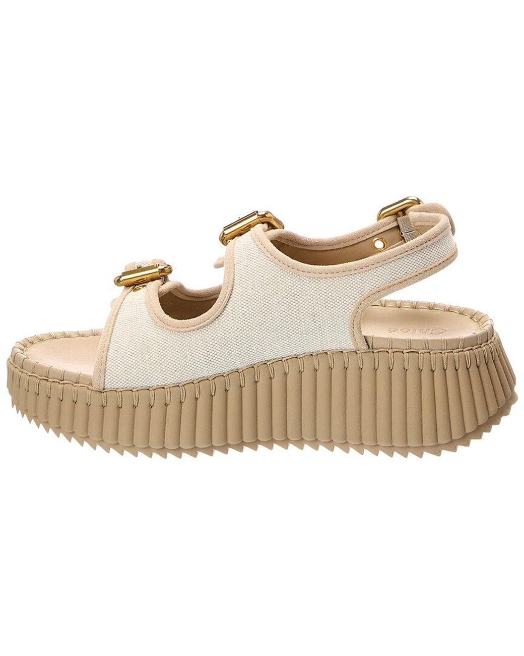 Chloé Natural Nama Canvas & Suede Wedge Sandal