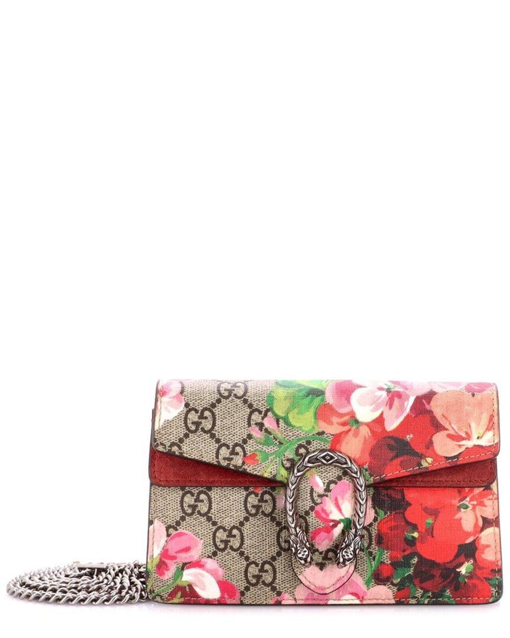 Gucci Red Blooms Print Gg Coated Canvas Dionysus Bag Super Mini (Authentic Pre-Loved)