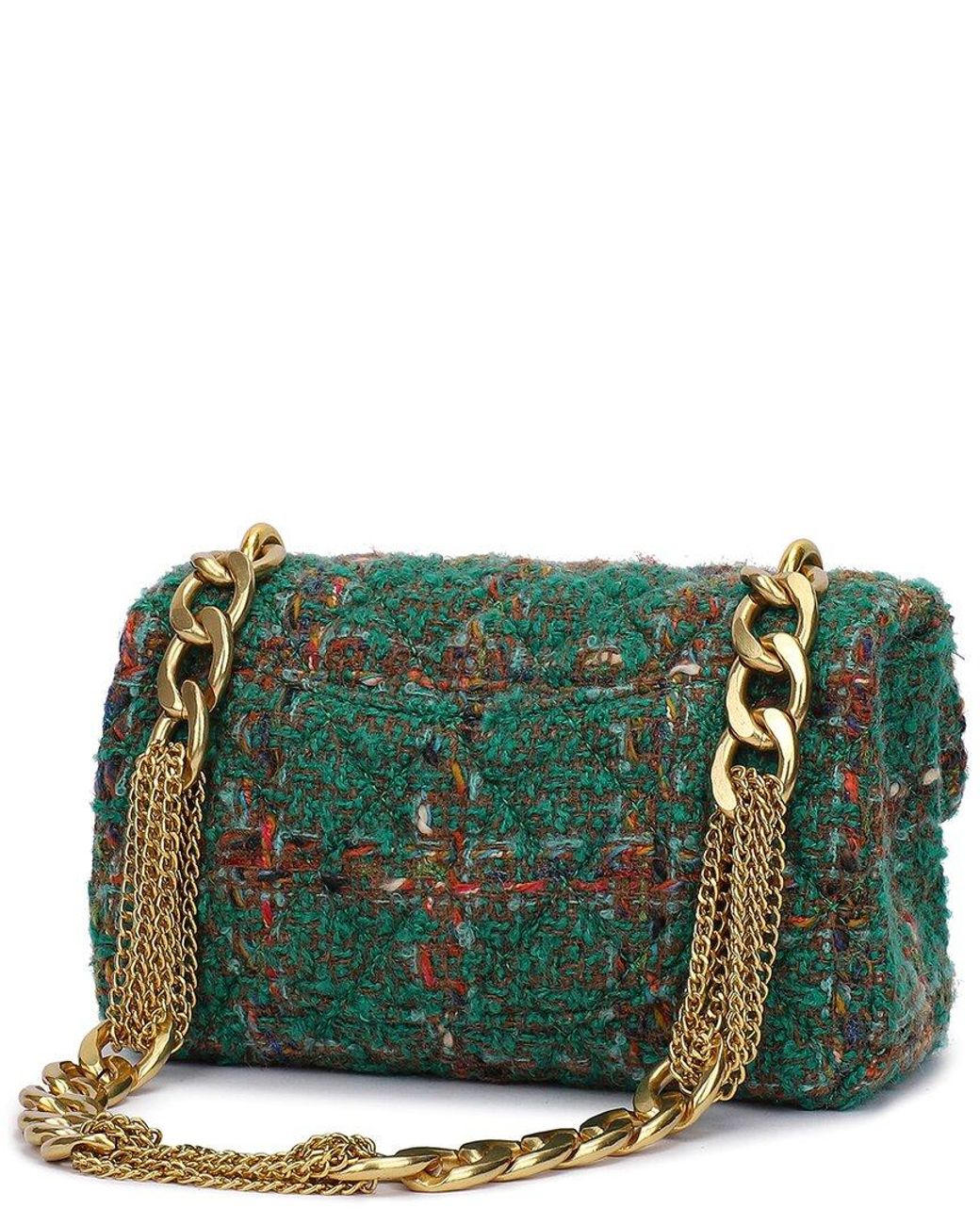 Tiffany & Fred Paris Green Wool & Leather Crossbody