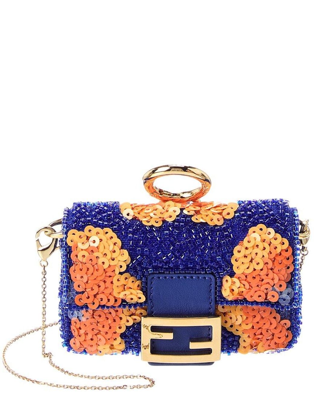 Fendi Blue Baguette Sequin & Leather Bag Charm