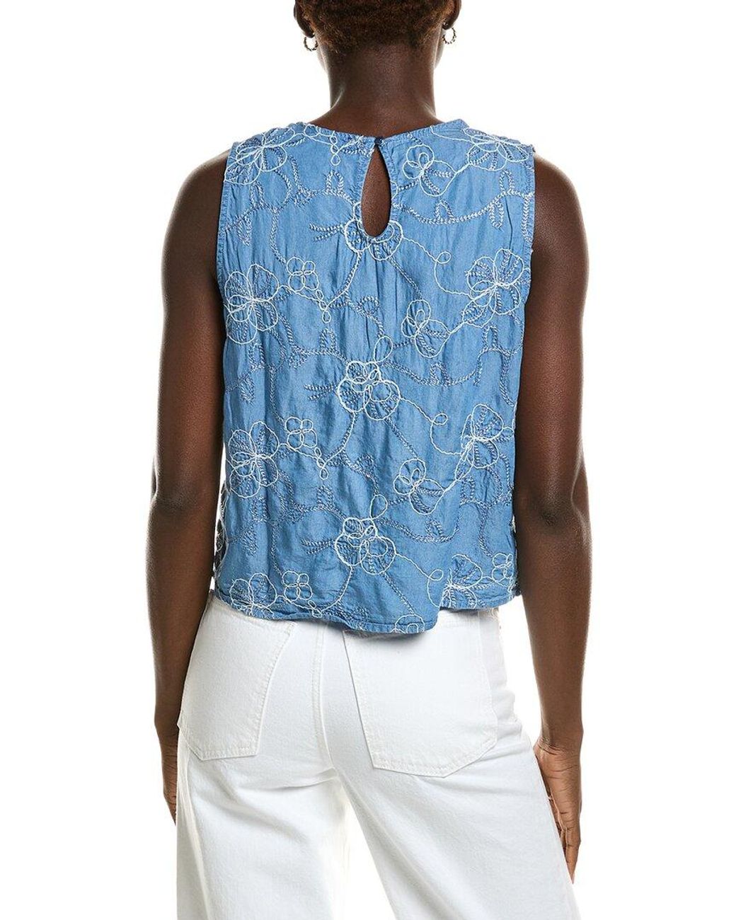 Nicole Miller Blue Embroidered Greta Top