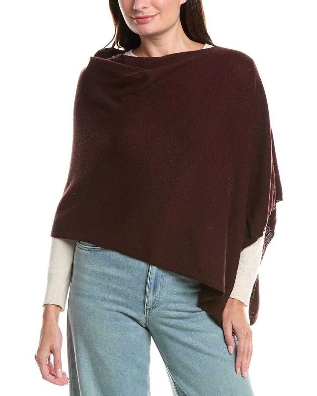 Sofiacashmere Brown Sofiacashmere Jersey Solid Wool & Cashmere-Blend Poncho