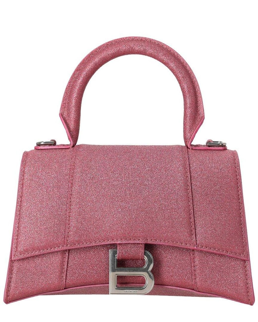 Balenciaga Pink Rose Glitter Hourglass Xs Top Handle Bag (Authentic Pre-Loved)