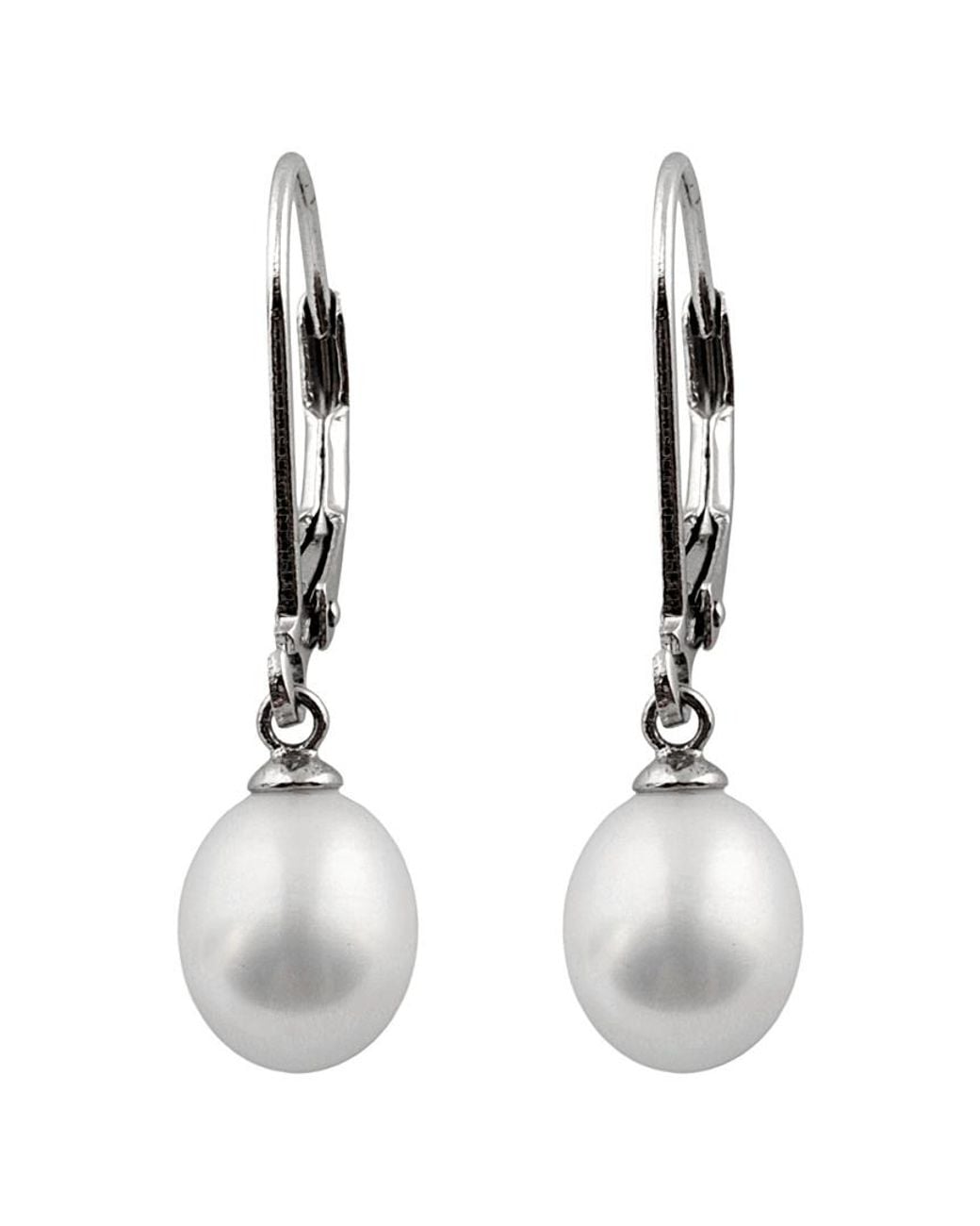 Splendid White Rhodium Plated 7.5-8mm Pearl Earrings