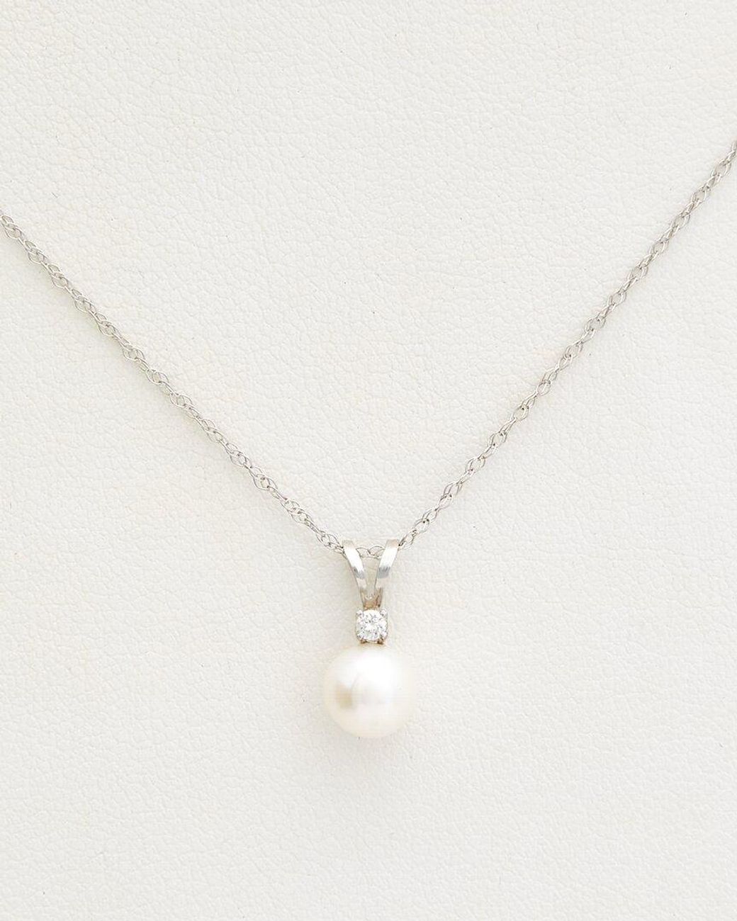 Splendid Natural 14k 0.03 Ct. Tw Diamond & 6-6.5mm Pearl Pendant Necklace