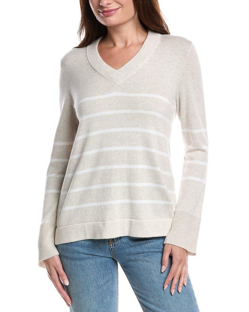 Forte White Stripe V-Neck Sweater