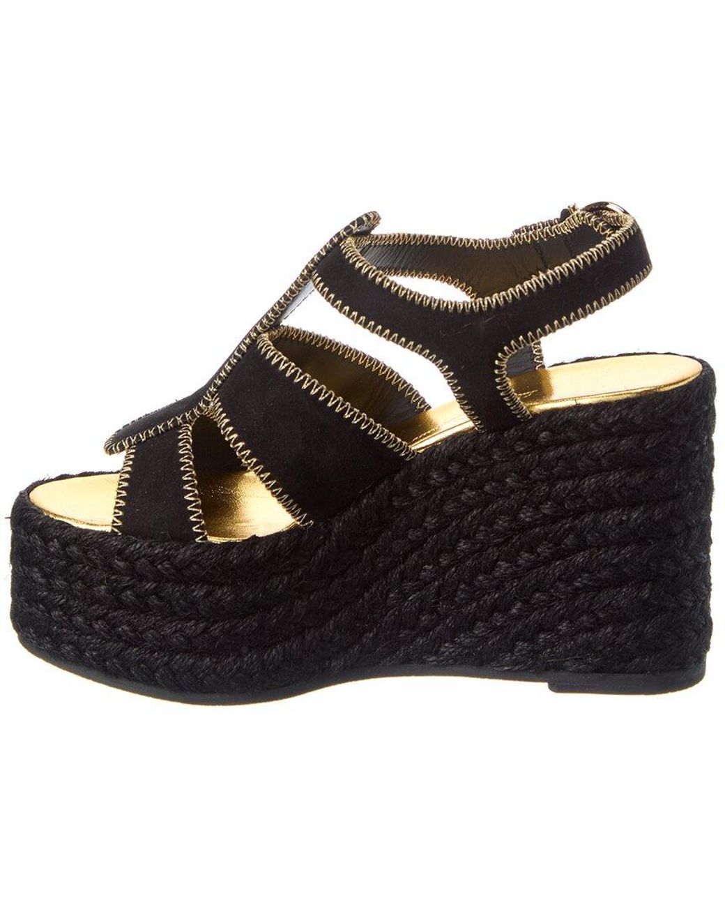 Ferragamo Black Renee Suede Wedge Sandal