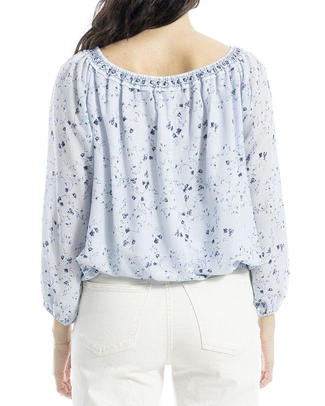 Max Studio Blue Smock Neck Bubble Hem Blouse