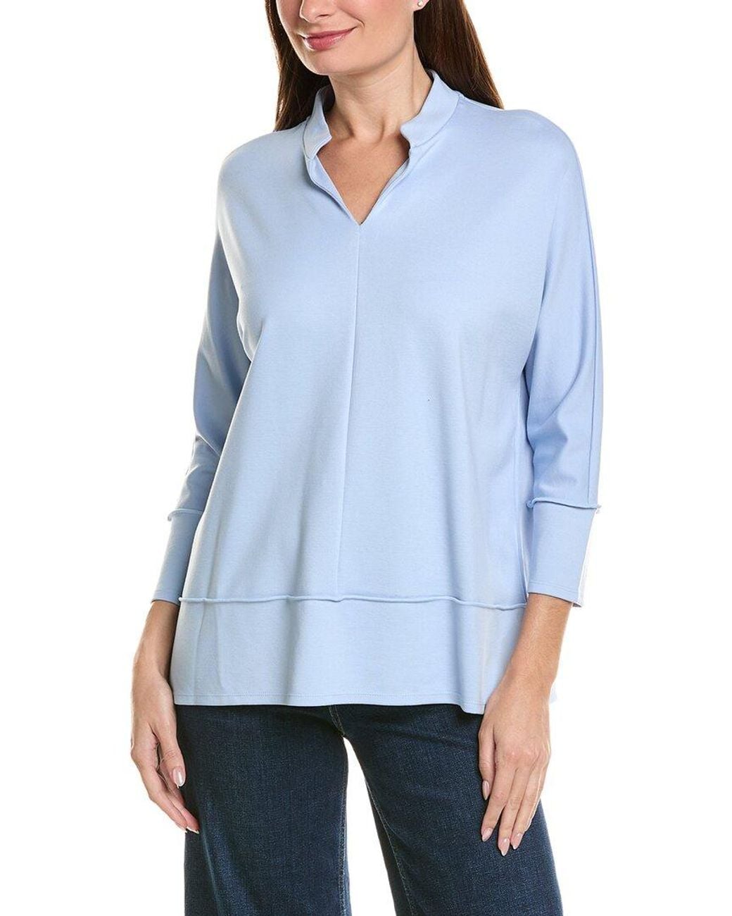 Jones New York Blue Mandarin Collar Dolman Top