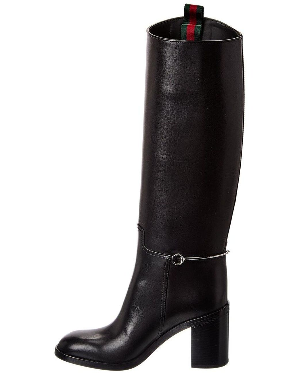 Gucci Black Horsebit Leather Knee-High Boot