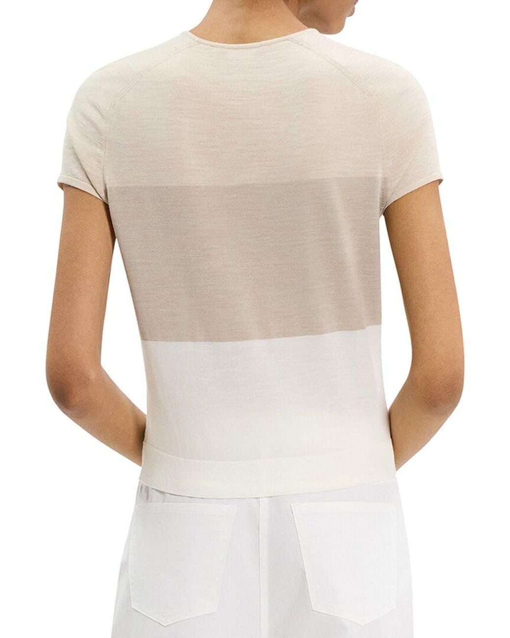 Theory White Colorblock Wool Sweater T-Shirt