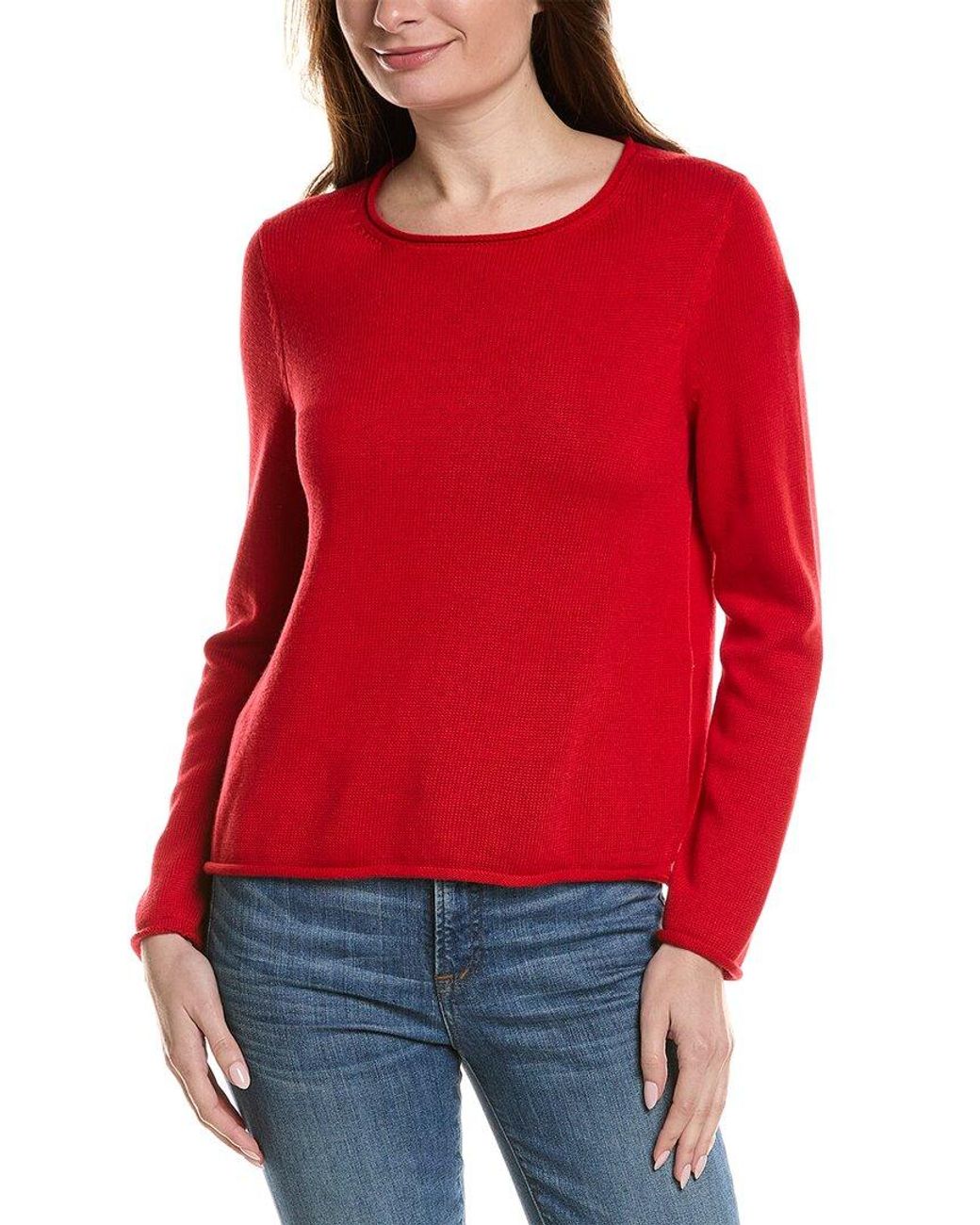 Eileen Fisher Red Jewel Neck Sweater