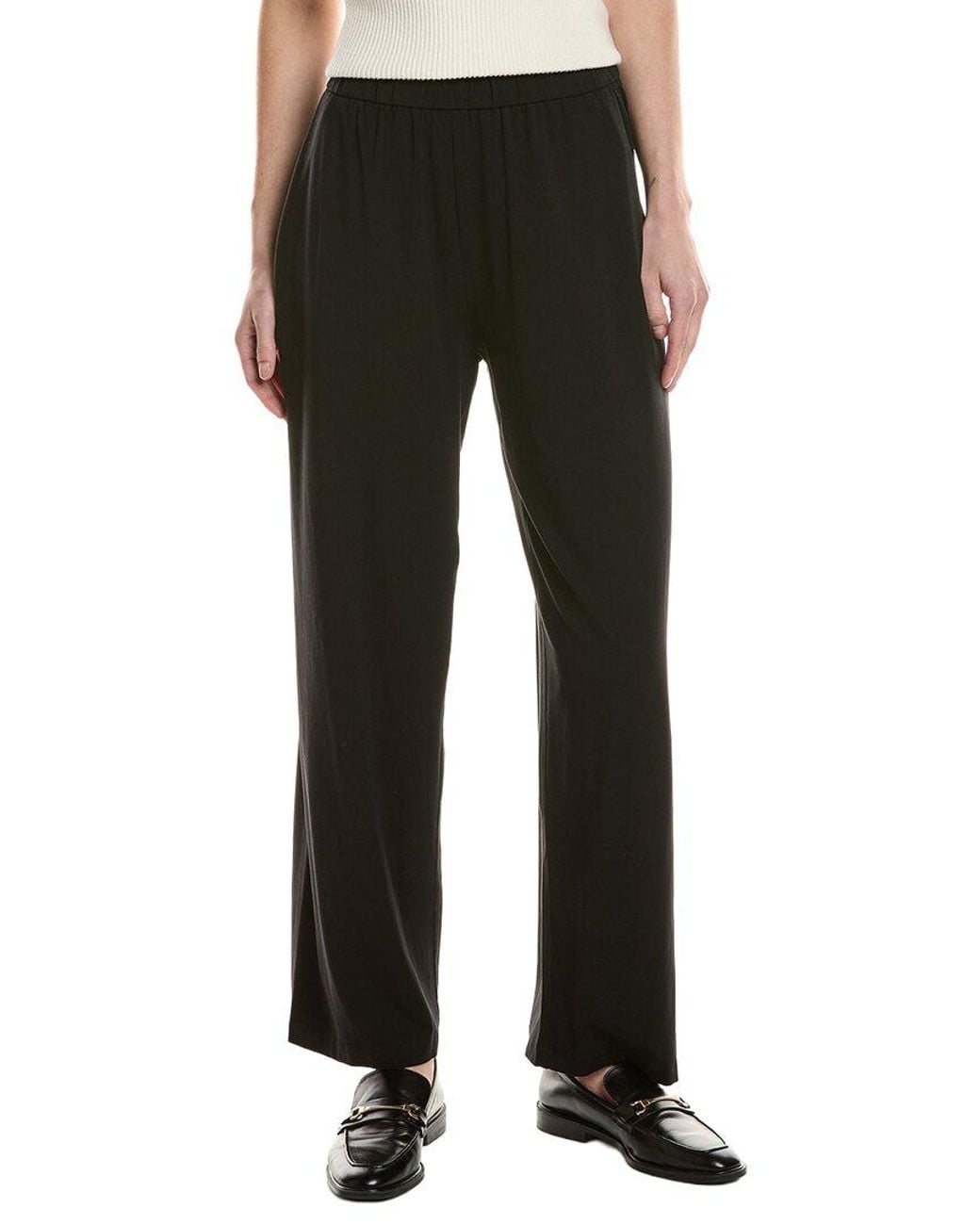 Eileen Fisher Black Straight Ankle Pleated Pant