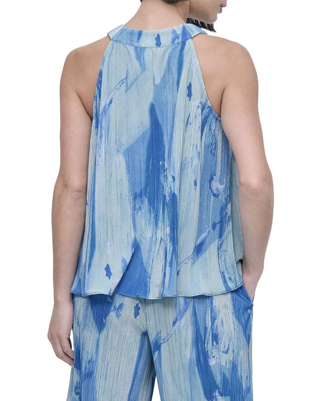 DKNY Blue Printed Plisse Top