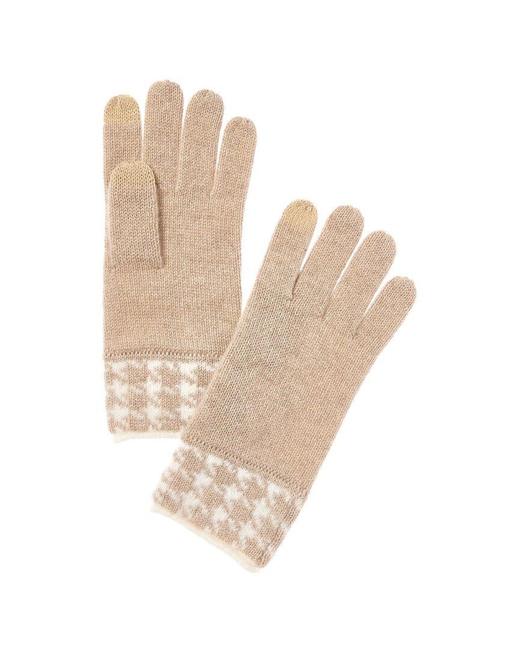 Bruno Magli Natural Houndstooth Jacquard Cashmere Gloves