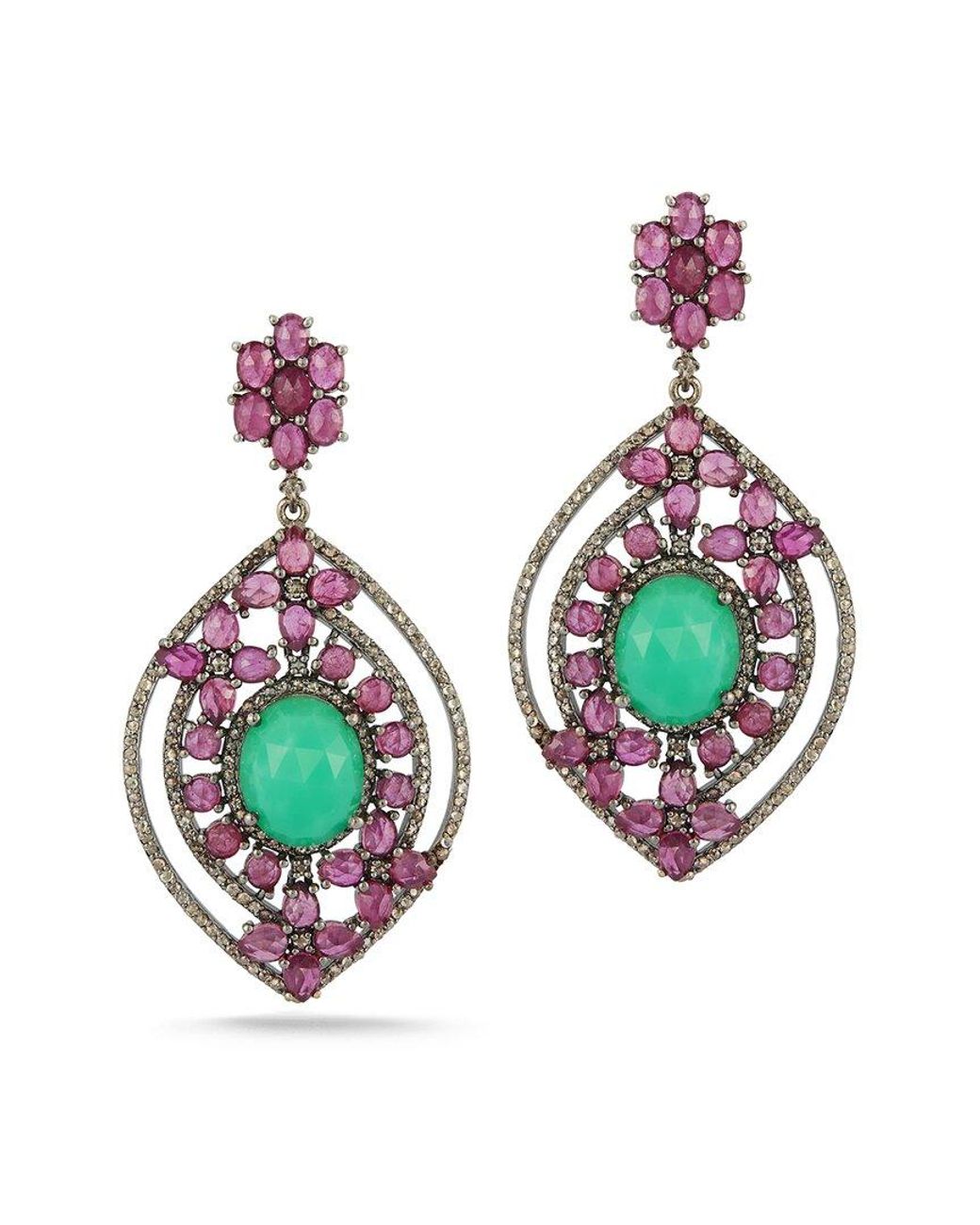 Banji Jewelry White Silver 16.88 Ct. Tw. Diamond & Gemstone Earrings