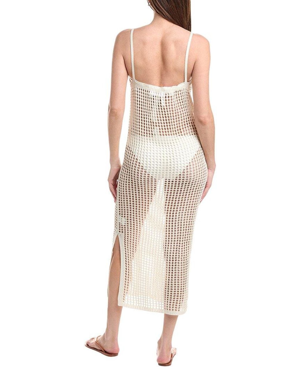 Salty Lemon Brown Low V-Neck Open Knit Slip Dress