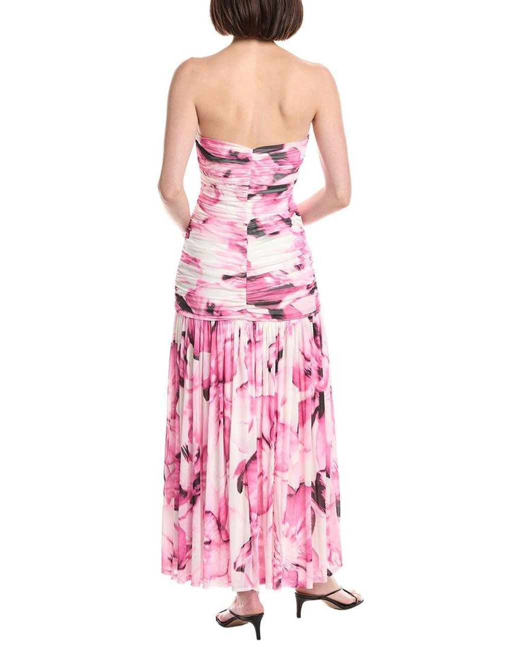 Kenneth Cole Pink Strapless Printed Mesh Maxi Dress