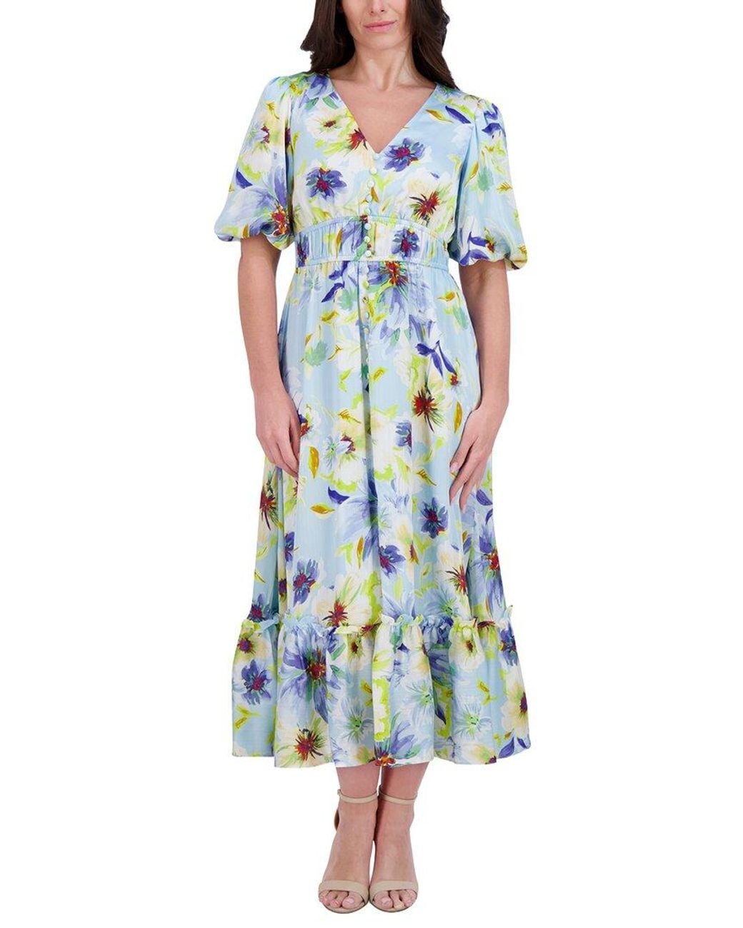 Kensie Blue Printed Chiffon Midi Dress
