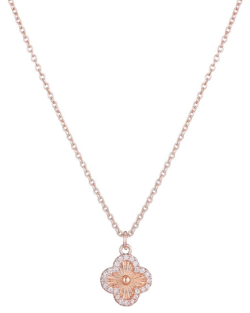 Adornia Metallic 14K Rose Plated Cz Button Clover Halo Necklace