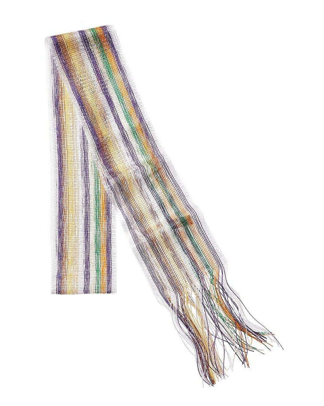 Saachi White Lurex Stripe Skinny Scarf