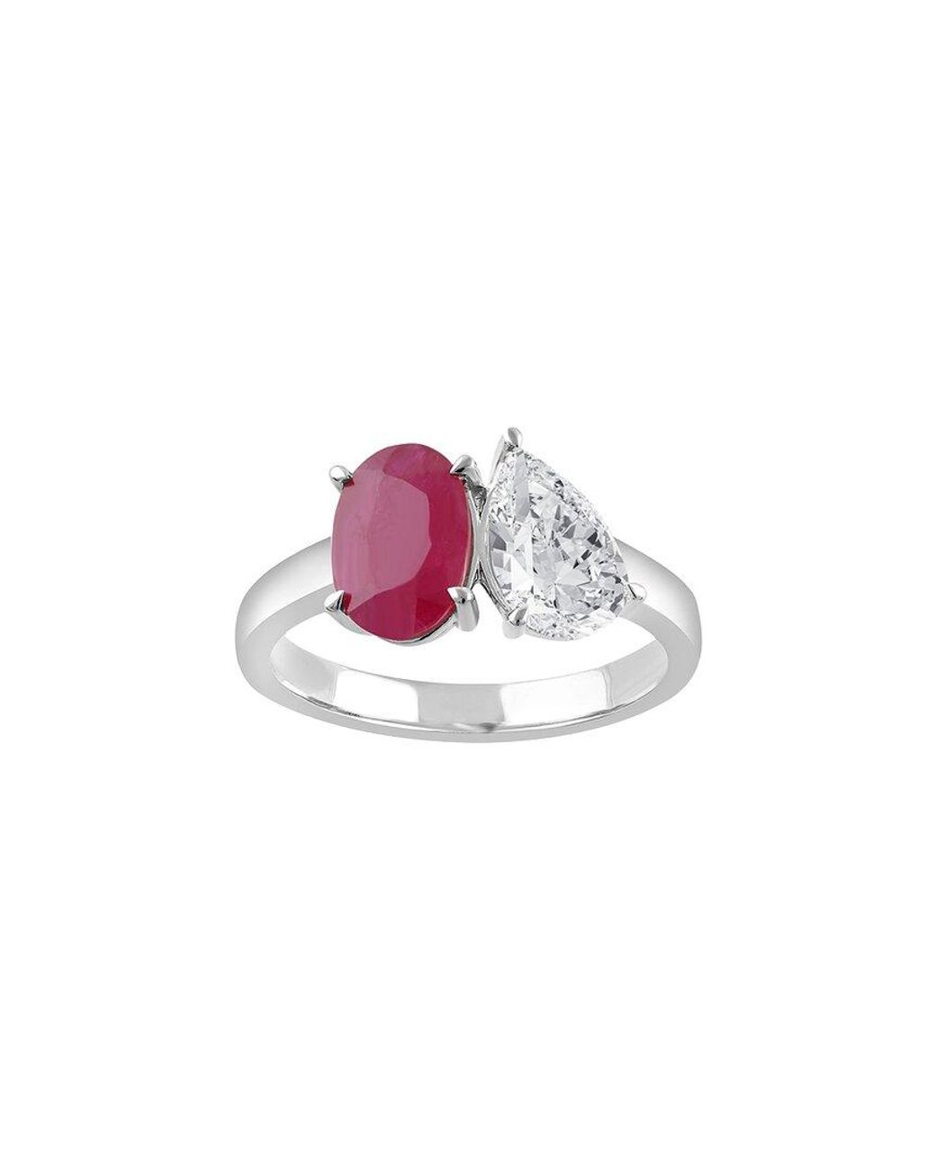 Lab Grown Diamonds Pink 14K 3.00 Ct. Tw. Lab-Grown Diamond & Lab-Grown Ruby 2 Stone Solitaire Ring