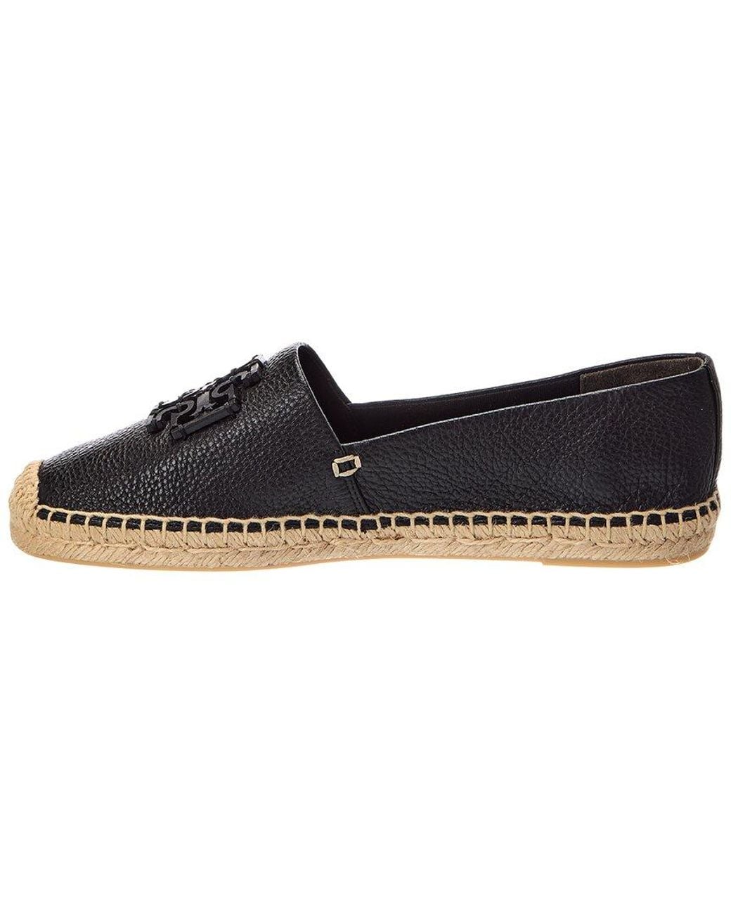 Tory Burch Black Cut-Out Logo Leather Espadrille