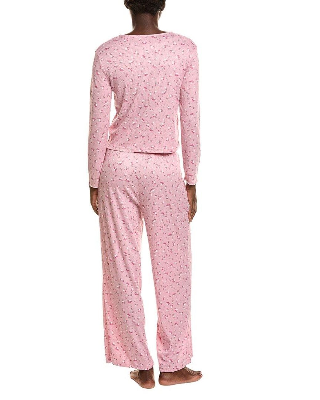 Sugar Pink 2Pc Tie Front Foldover Pajama Set