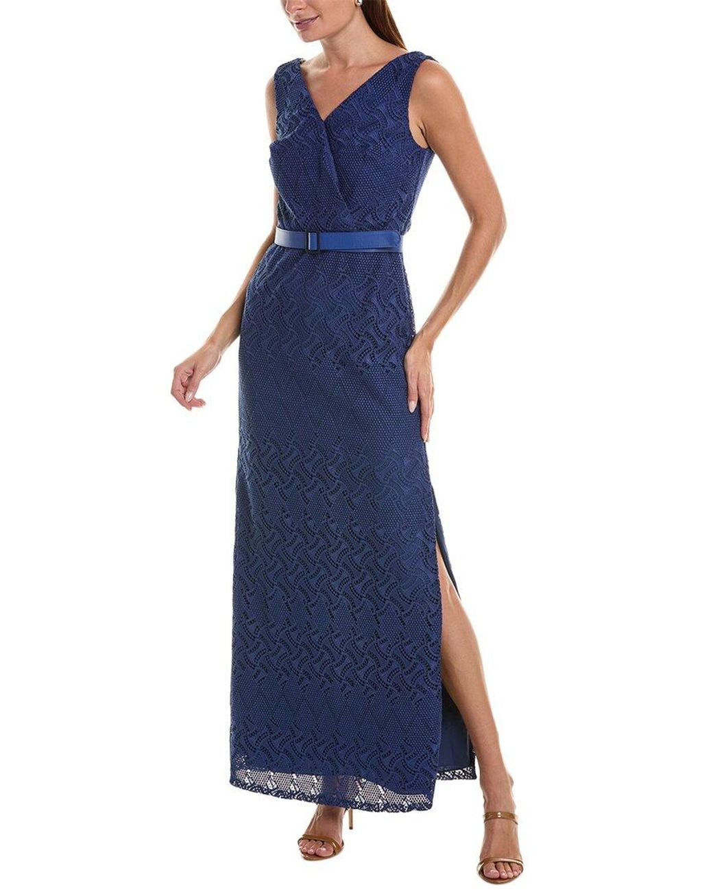 Kay Unger Blue Hendrix Lace Column Gown
