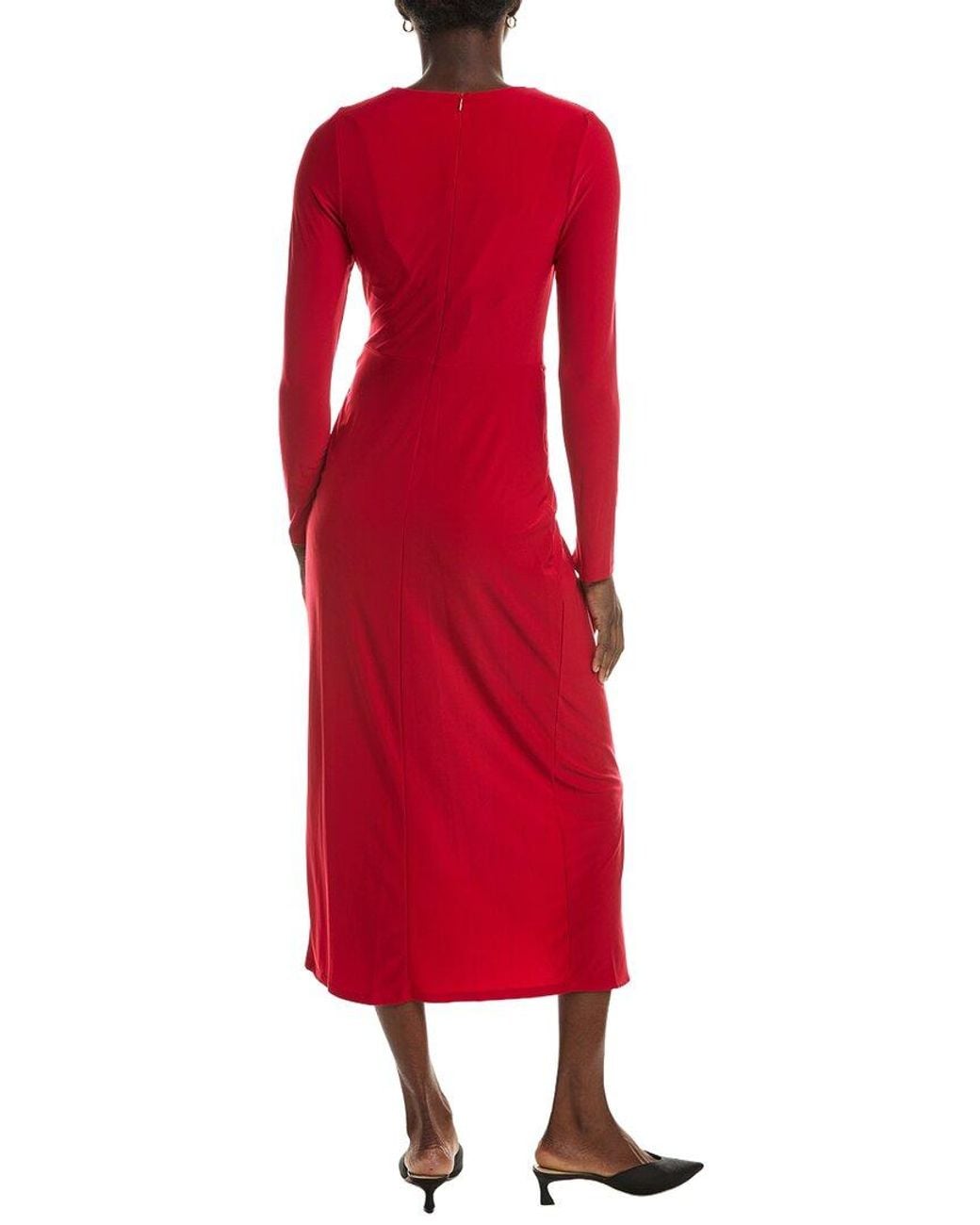 Maison Tara Red Long Sleeve Midi Dress
