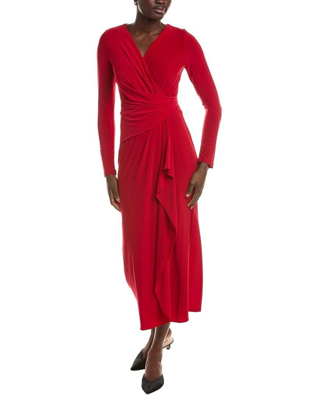 Maison Tara Red Long Sleeve Midi Dress