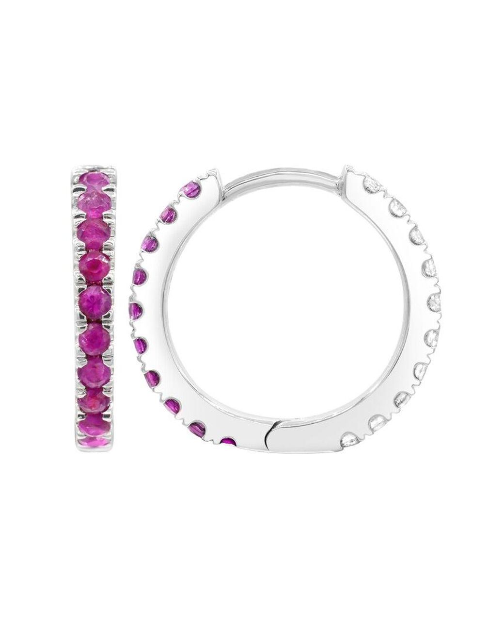 Lab Grown Gemstones White 0.60 Ct. Tw. Lab-Grown Ruby Hoop Earrings
