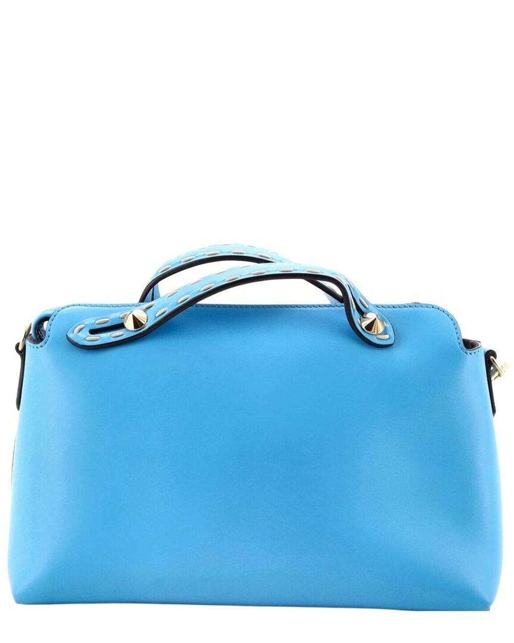 Fendi Blue Leather Logo By The Way Satchel Stitched Medium (Authentic Pre- Loved)