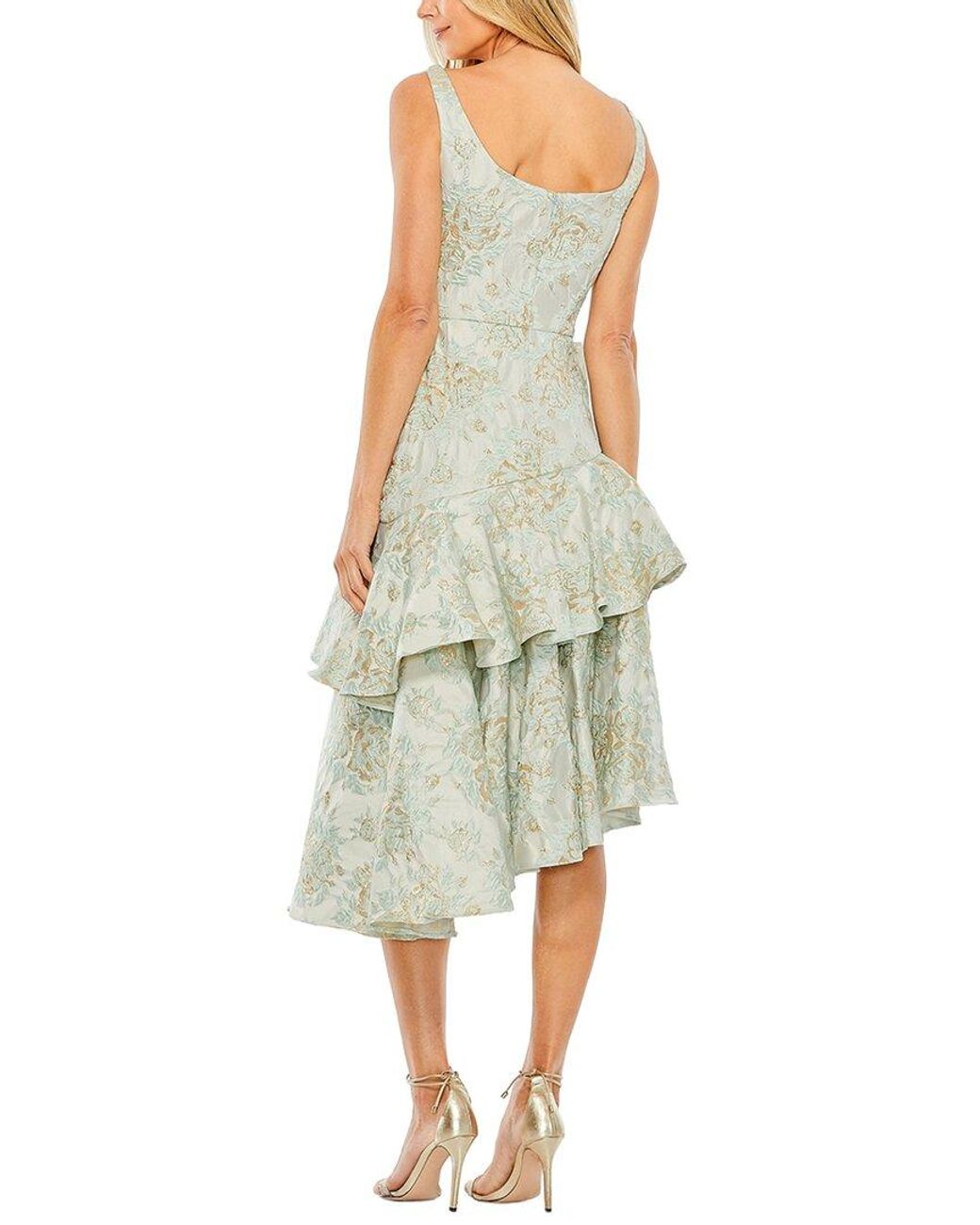Mac Duggal Green Rose Detail Asymmetrical Brocade Dress